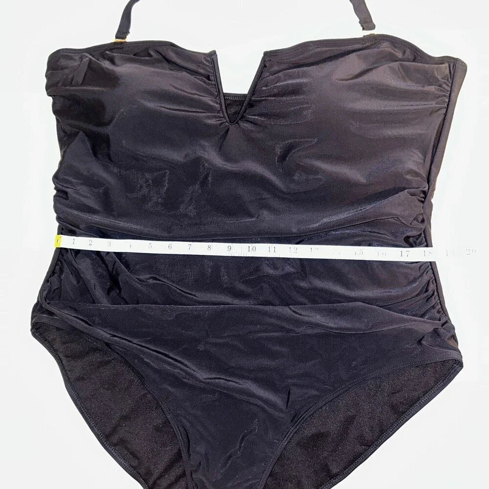 NWT Catherine Malandrino V Wire Shirred Black 1 Piece Bandeau Swimsuit Plus S 3X
